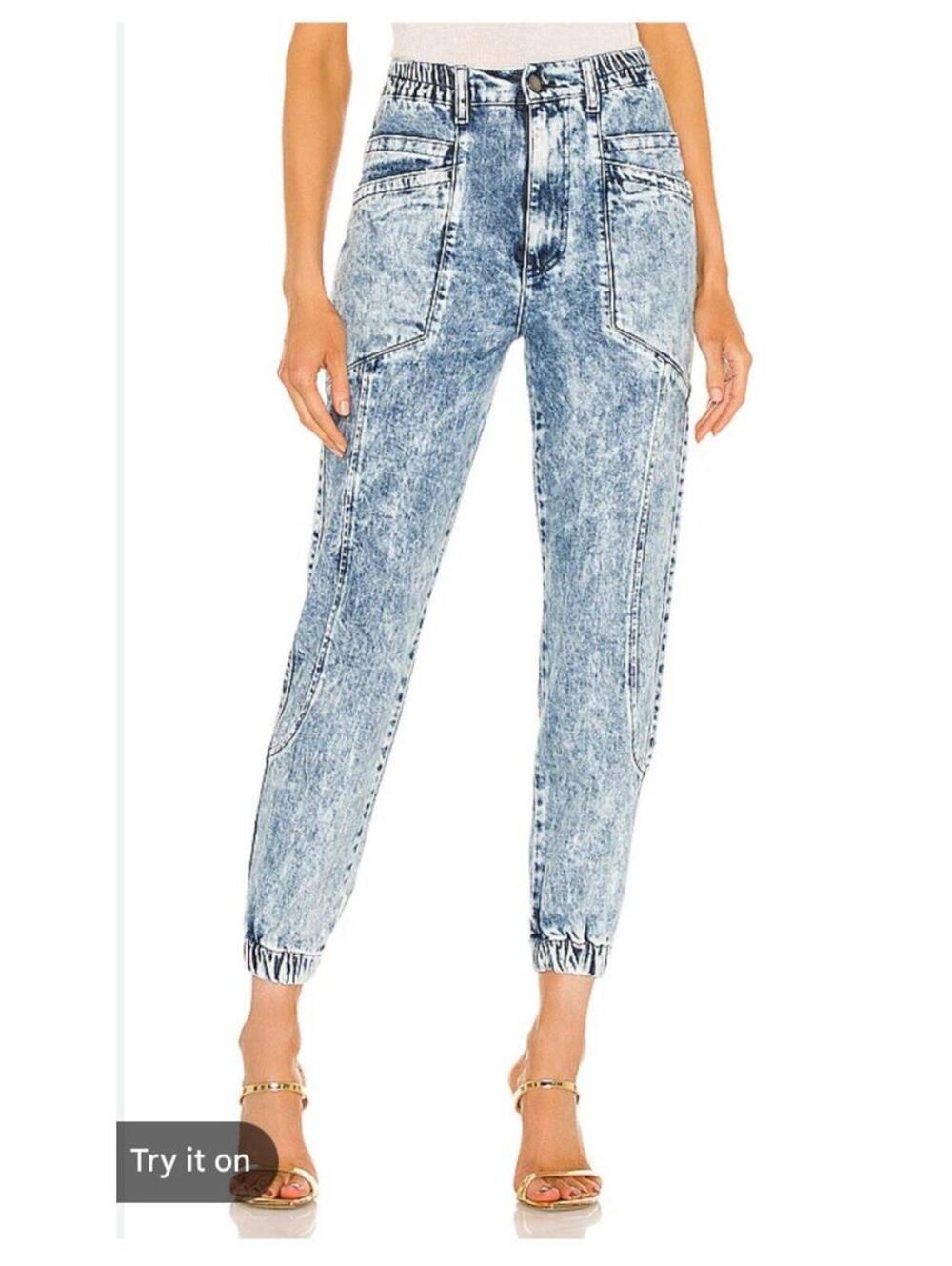 NWT Retrofete MYLA Denim Light Blue Acid Washed Jogger Jeans W 26 Made In Italy